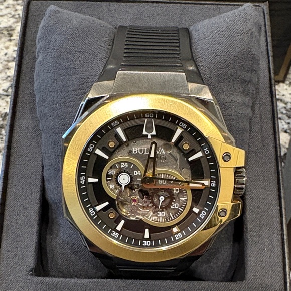 Bulova Black and Gold Skeleton Watch - Picture 4 of 7